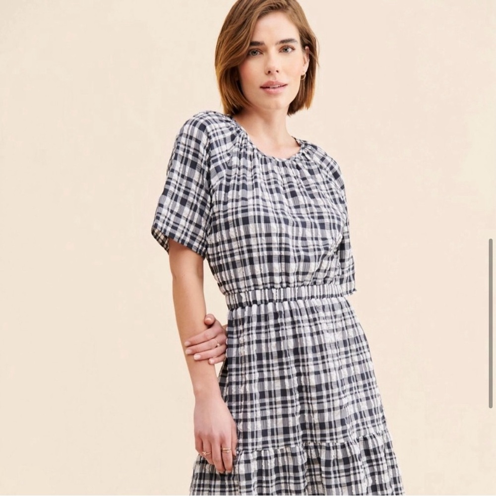 Anthropologie x Just Female Plaid Hamilton Back Cut Out Midi Dress.